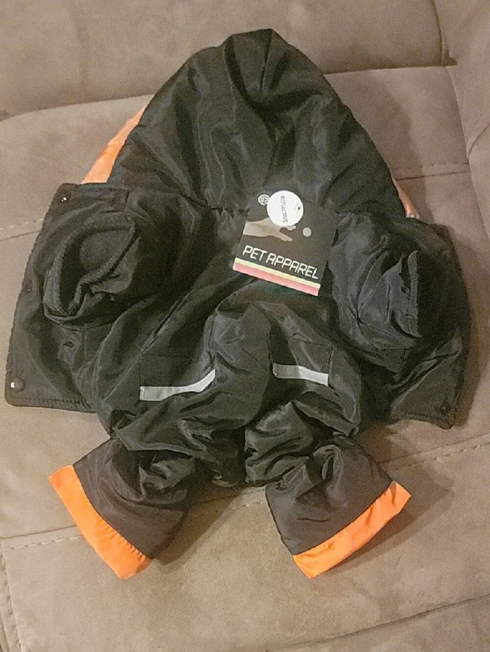 Black & Orange Reflective Dog Jacket Onesie Size Small Nwt